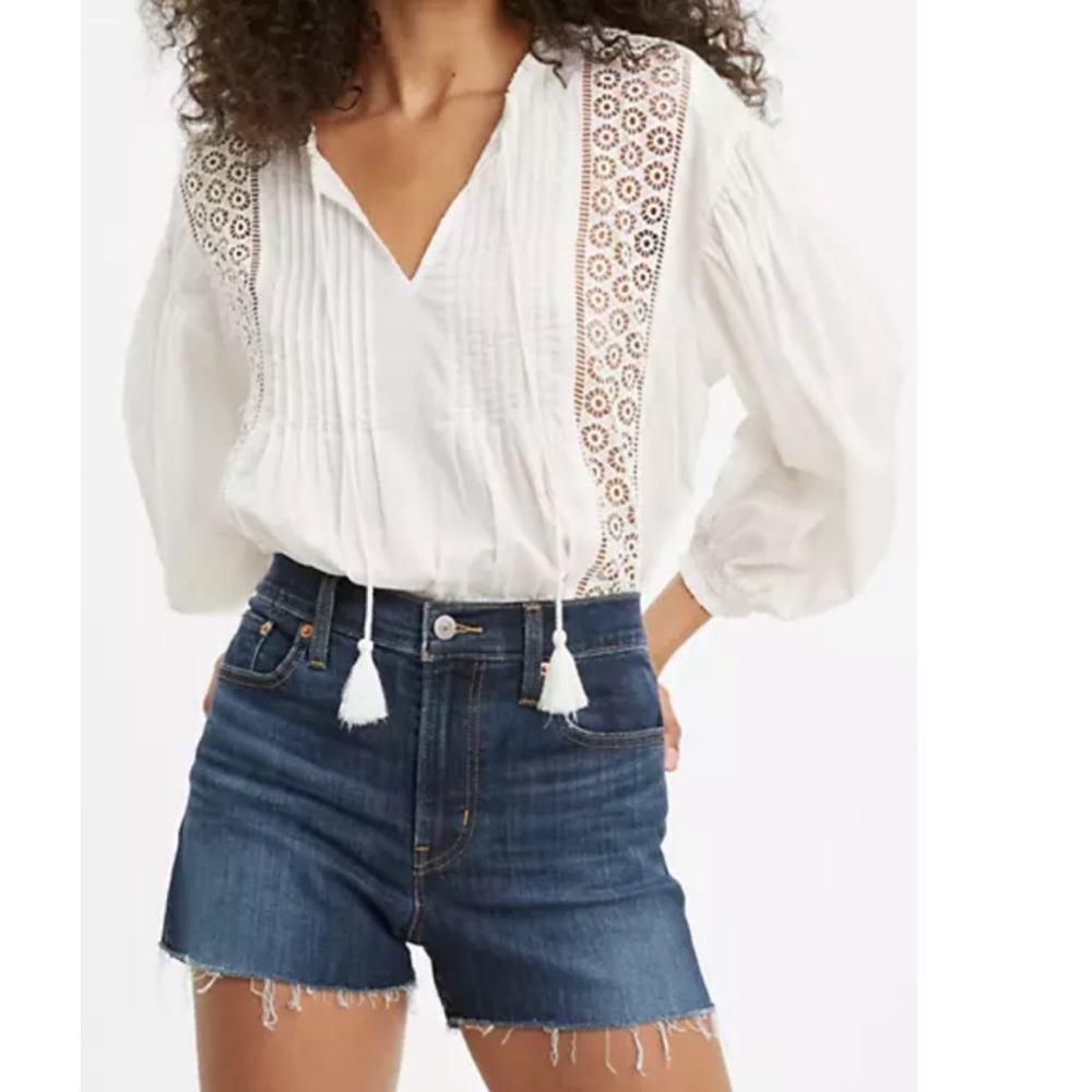 Levi’s High Rise Frayed Hem Denim Shorts Blue 28 - Picture 11 of 11